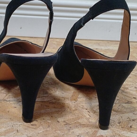 Black Vegan Suede Sling-Back Heels - Picture 6 of 11